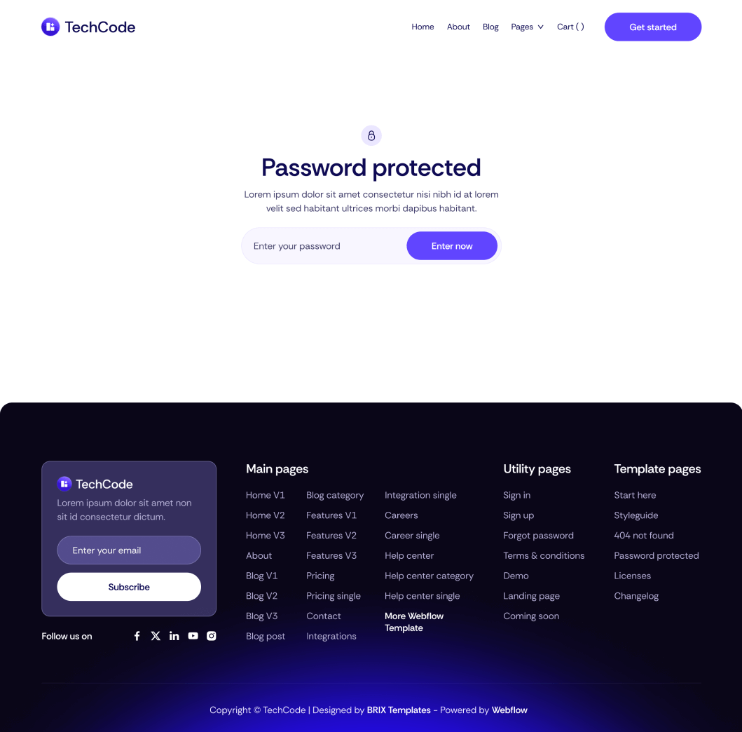 TechCode - Password Protected Utility Page - Saasfy SaaS Webflow Template | Brix Template