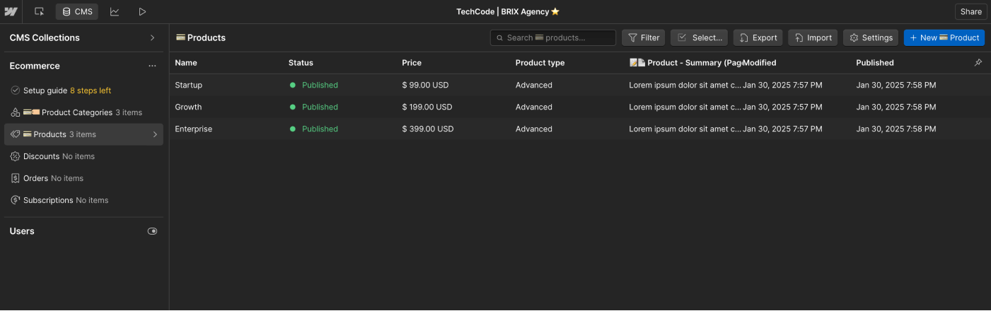 Ecommerce Collection - TechCode Webflow Template | Brix Template