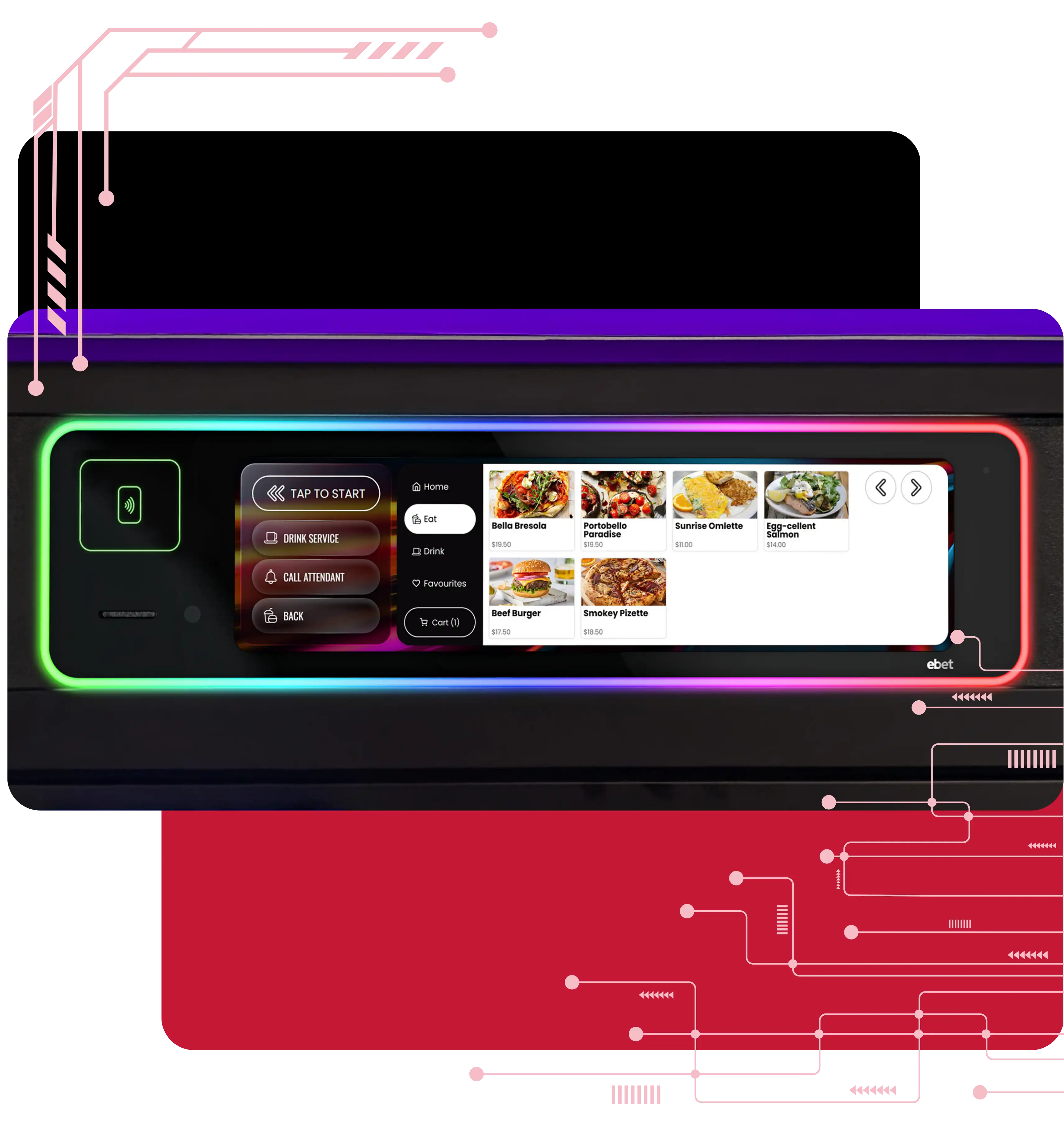 A venue patron using her smartphone to order food and drinks, illustrating the seamless at-machine player experience and convenience provided by the ebet Orderit system