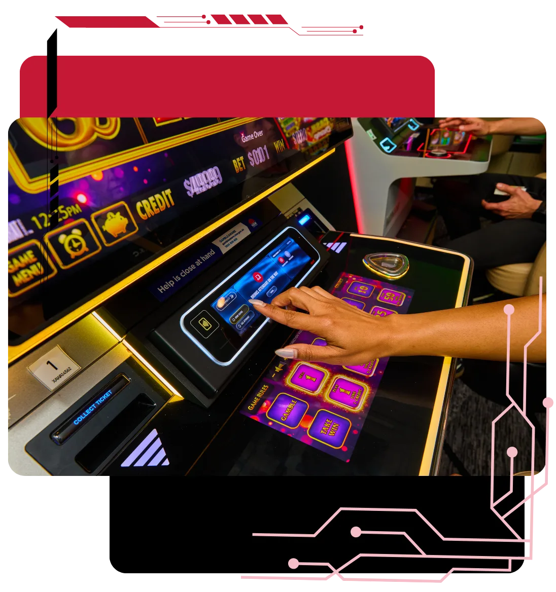 Womans hand on gaming machine