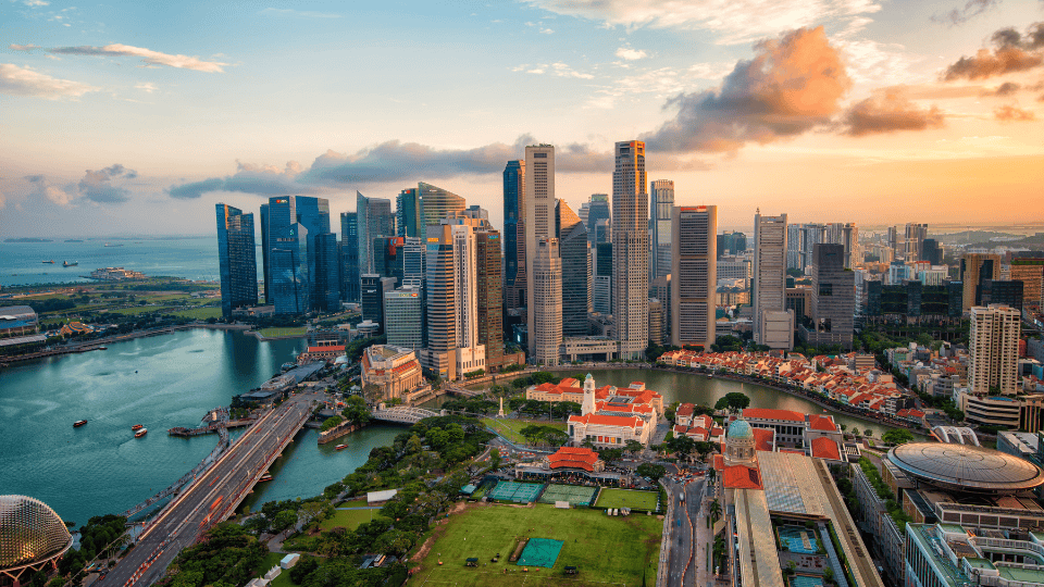 Aerial view of Singapore business district