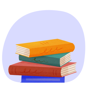 Stack of four colorful books with abstract squiggly lines on the covers against a light purple background.