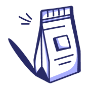 Illustration of a sealed food pouch standing upright with label details.