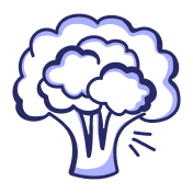 Stylized purple outline illustration of a broccoli head.