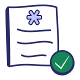 Illustration of a document with an asterisk symbol and a green circle containing a white check mark.