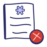Document with lines and a blue asterisk symbol above a red circle with a white X.