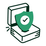 Illustration of a suitcase with a shield featuring a checkmark symbol representing travel insurance.