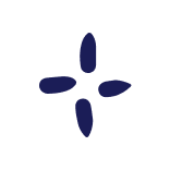 Four dark blue oval shapes arranged symmetrically in a cross pattern resembling a sparkle or star.