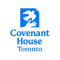Covenant House Toronto logo featuring a white dove descending toward an outstretched hand on a blue square background.