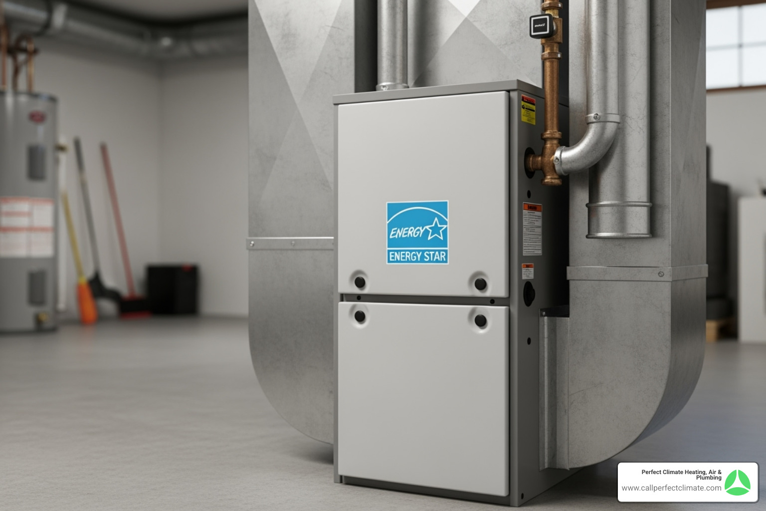 An Energy Star logo prominently displayed on a sleek, new modern furnace - heating replacement in evansville in