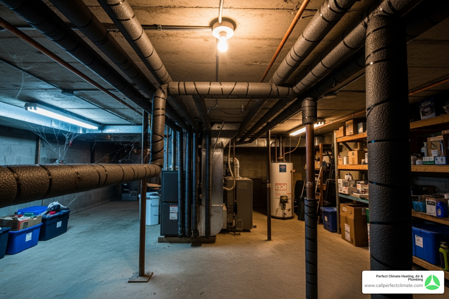 foam insulation wrapped around pipes in a basement - burst pipe repair