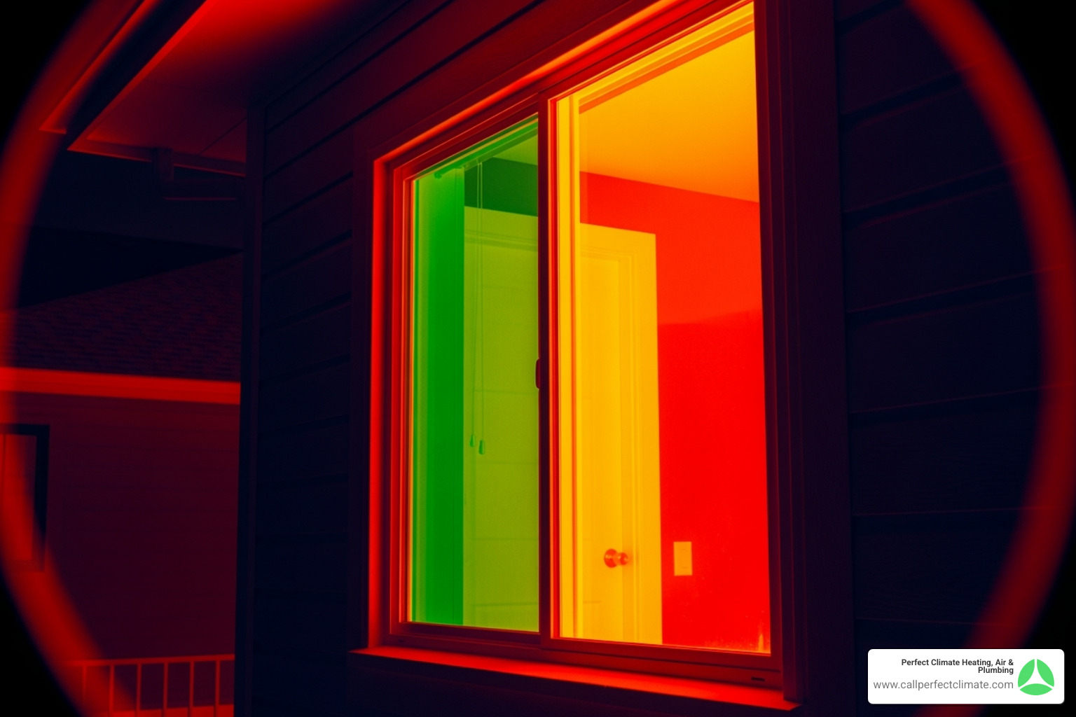 infrared camera view showing significant heat loss around a window frame - home energy audit