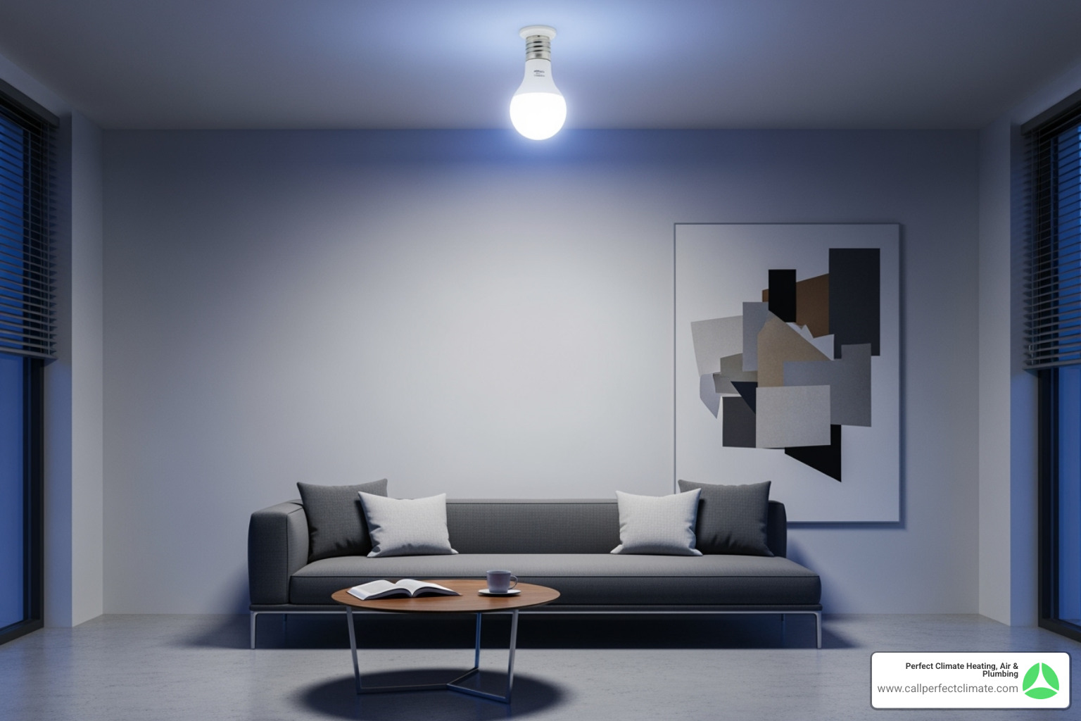 bright LED light bulb illuminating a room - home energy audit