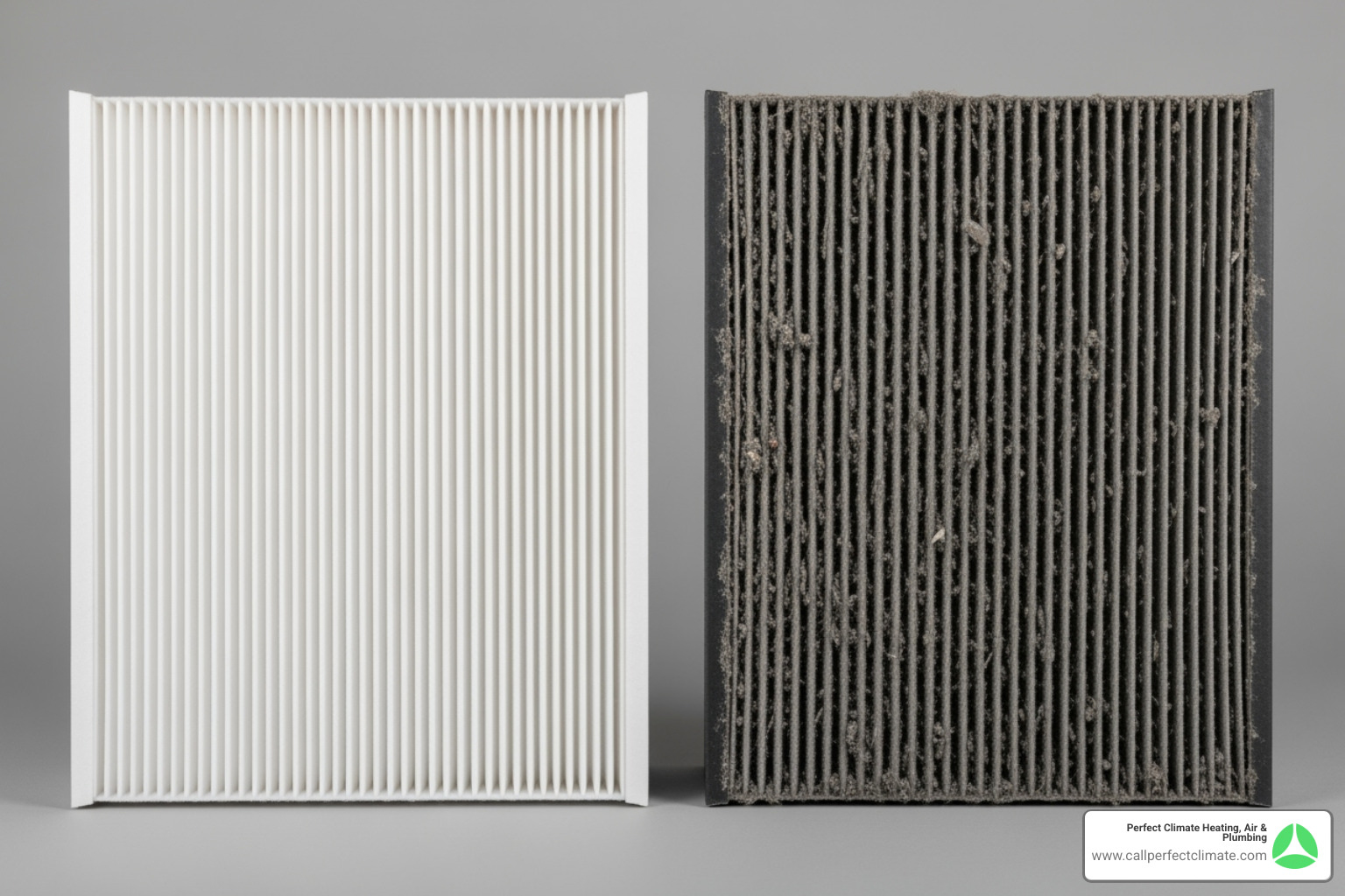 Comparison of a clean commercial HVAC filter to a dirty one - 24 hour commercial hvac service in owensville in