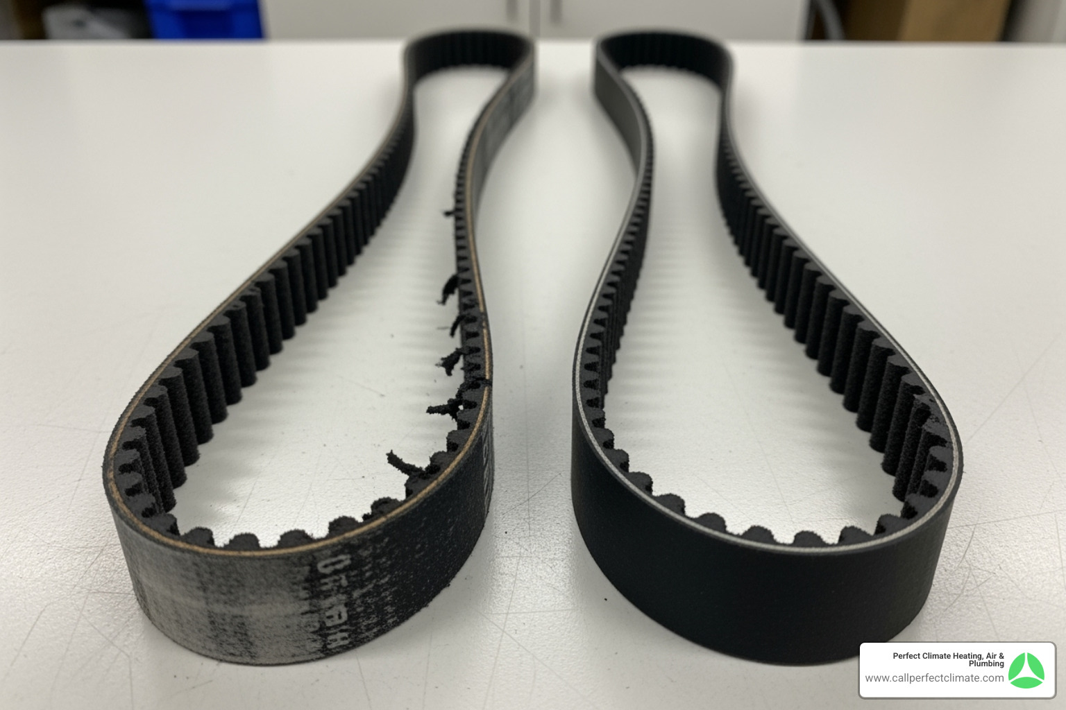 worn HVAC fan belt next to a new one - commercial hvac making noise in newburgh in worn HVAC fan belt next to a new one - commercial hvac making noise in newburgh in