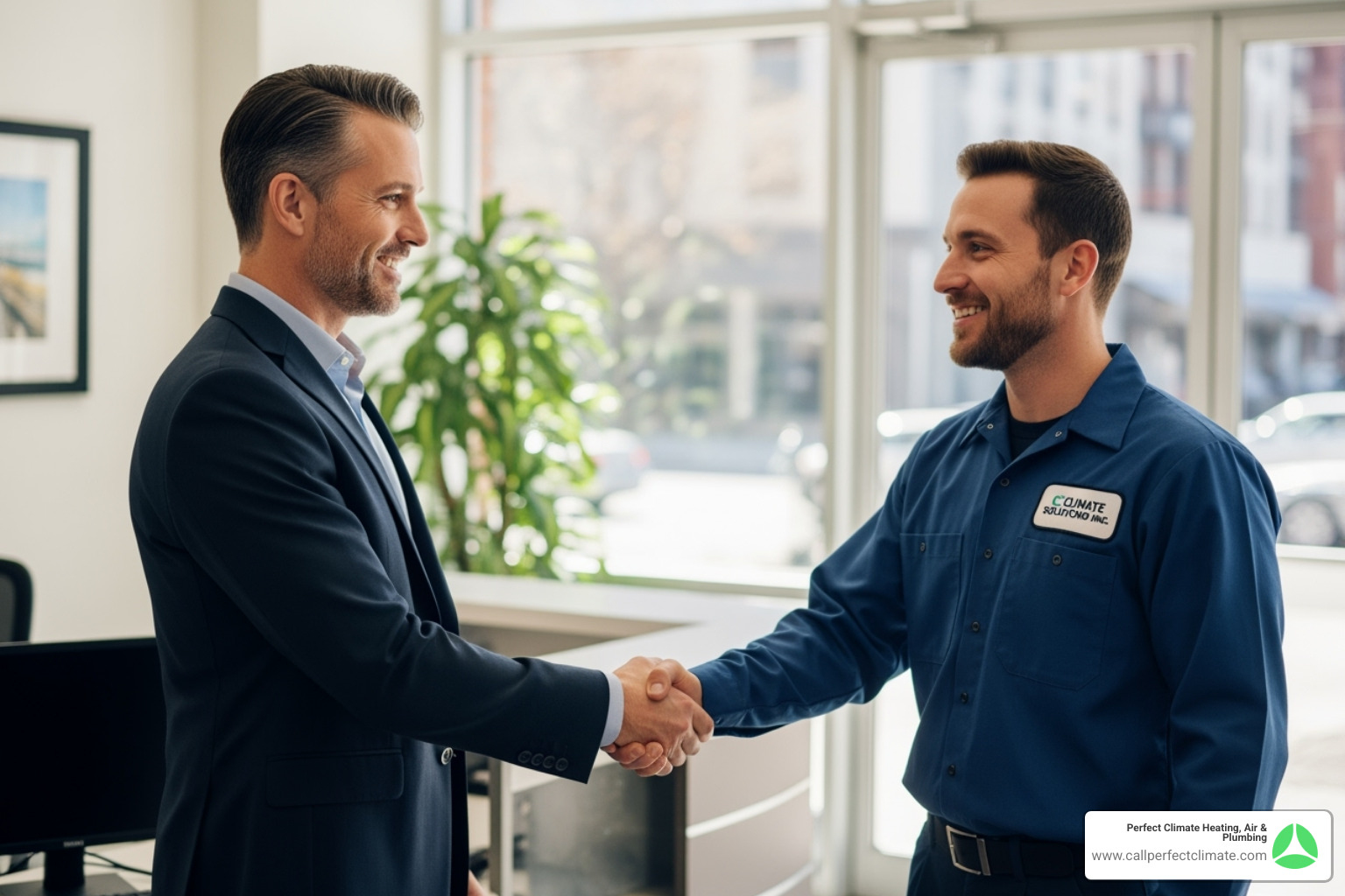 a handshake between a business owner and an HVAC technician - 24 hour commercial hvac service in princeton in a handshake between a business owner and an HVAC technician - 24 hour commercial hvac service in princeton in
