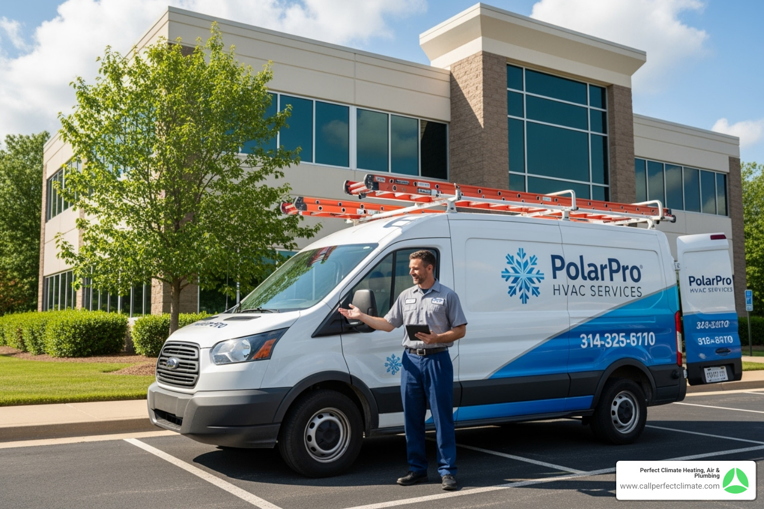 a branded service van with a technician standing beside it - 24 hour commercial hvac service in princeton in a branded service van with a technician standing beside it - 24 hour commercial hvac service in princeton in