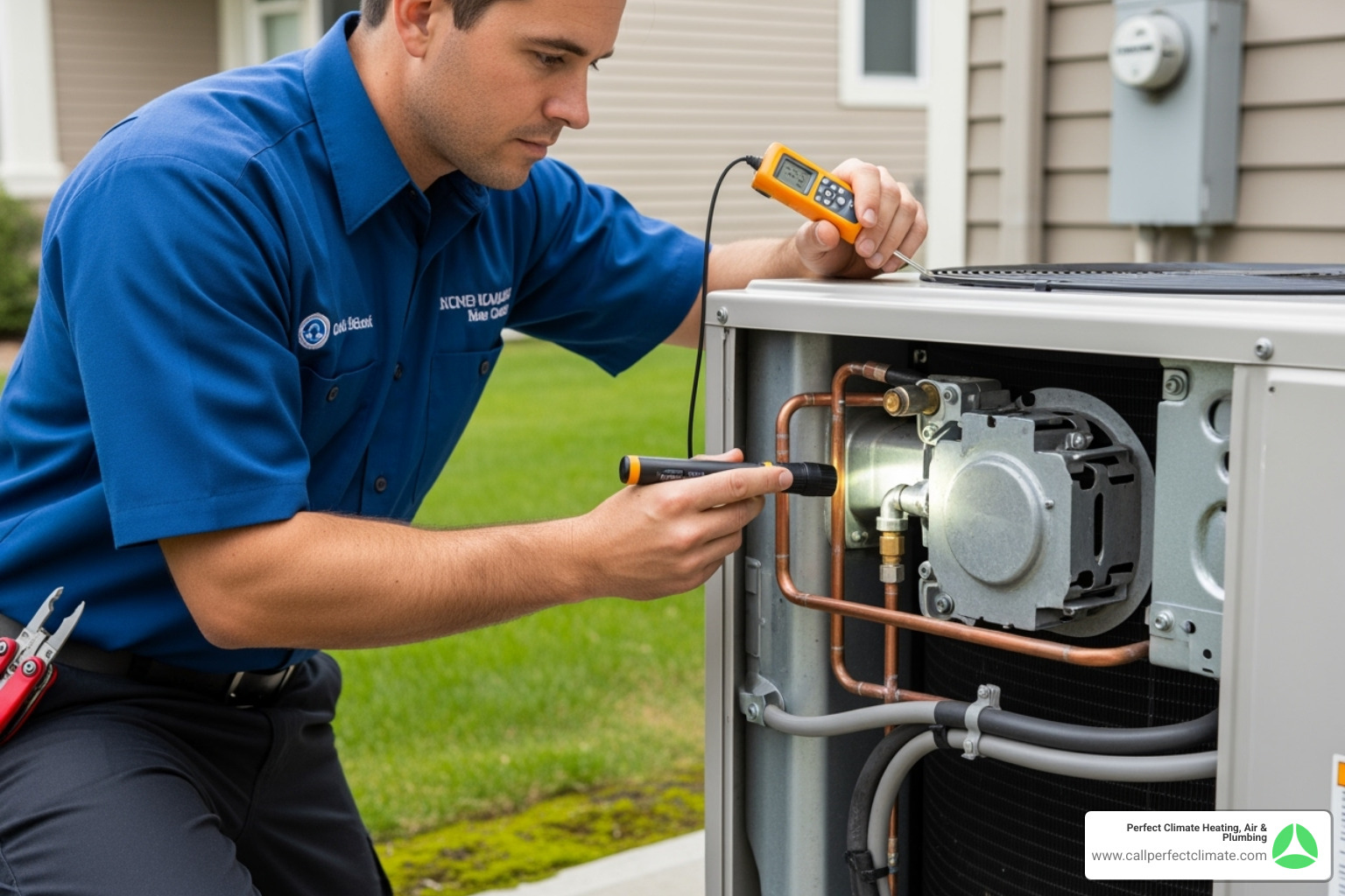 professional HVAC technician inspecting outdoor ductless condenser unit - ductless hvac maintenance in boonville in professional HVAC technician inspecting outdoor ductless condenser unit - ductless hvac maintenance in boonville in