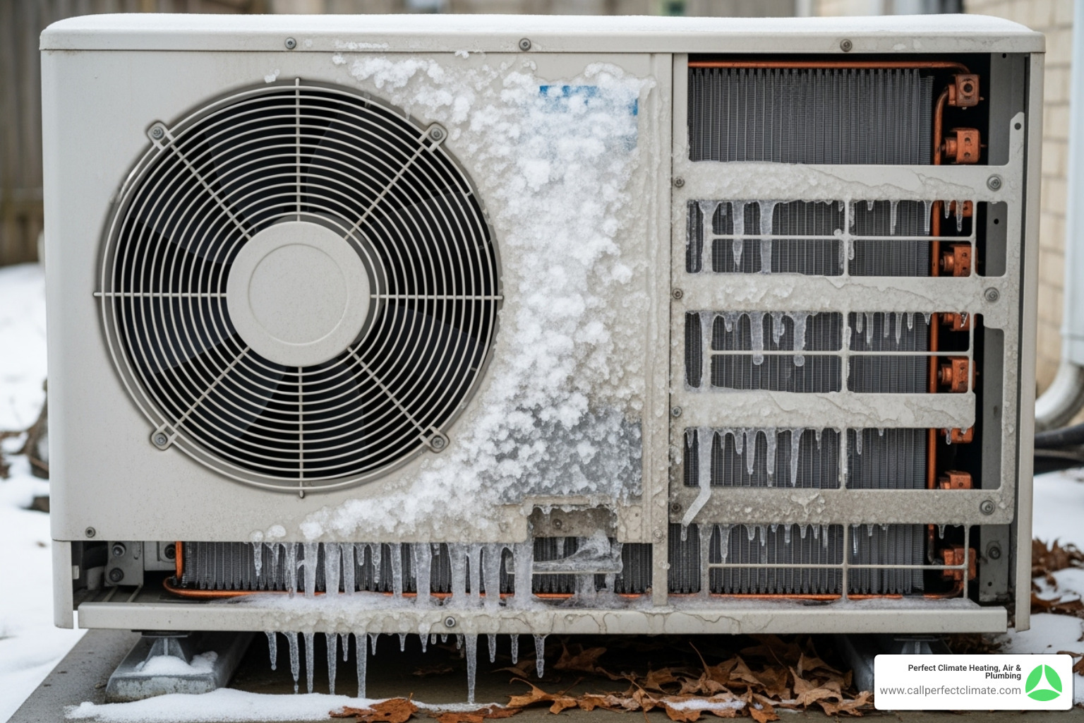 Ductless mini-split outdoor unit with ice buildup on the coils, indicating a potential system malfunction - ductless hvac maintenance service in fort branch in Ductless mini-split outdoor unit with ice buildup on the coils, indicating a potential system malfunction - ductless hvac maintenance service in fort branch in