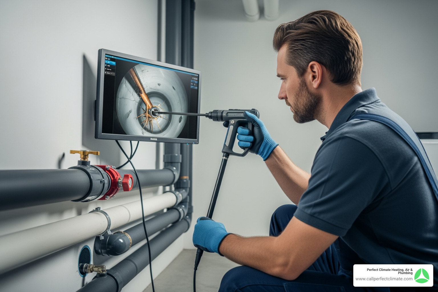 Plumber using a camera inspection tool in a drain - plumbing inspection in boonville in Plumber using a camera inspection tool in a drain - plumbing inspection in boonville in
