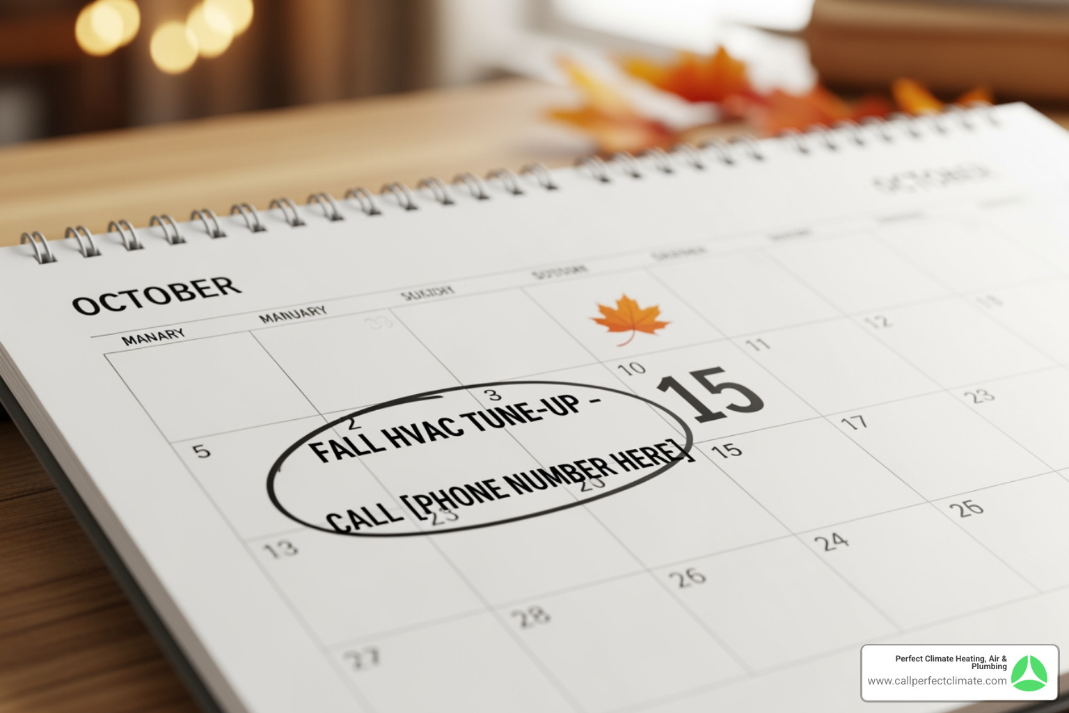 calendar with a reminder for a fall HVAC tune-up - heating maintenance in princeton in calendar with a reminder for a fall HVAC tune-up - heating maintenance in princeton in