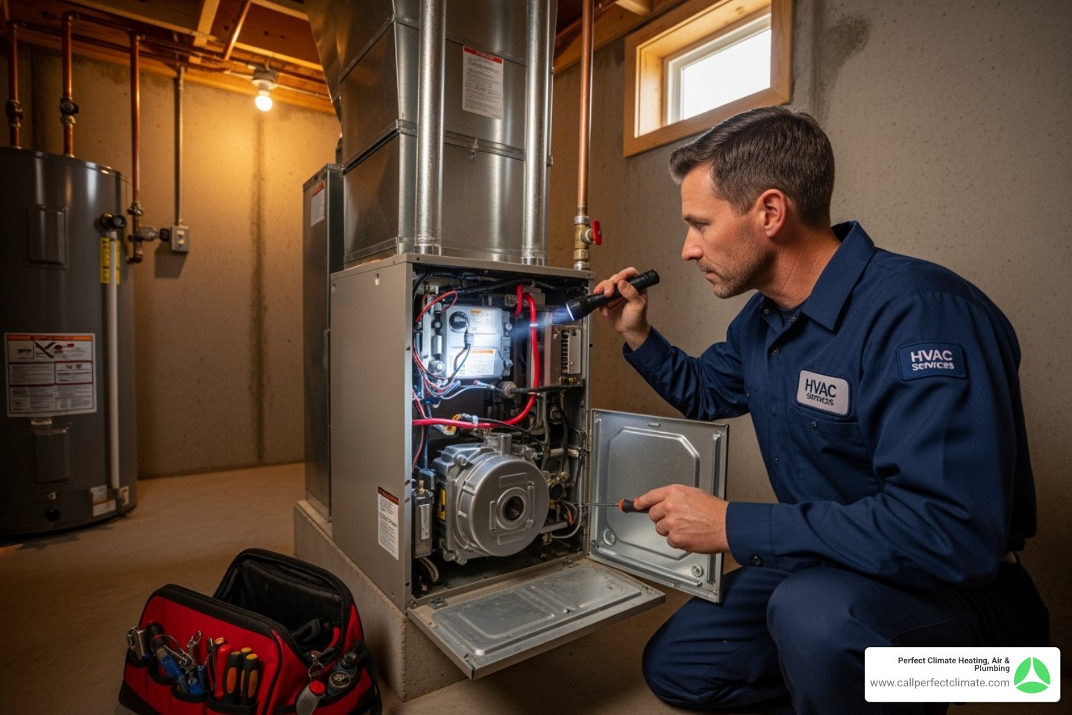professional technician performing a furnace inspection - heating maintenance service in chandler in professional technician performing a furnace inspection - heating maintenance service in chandler in