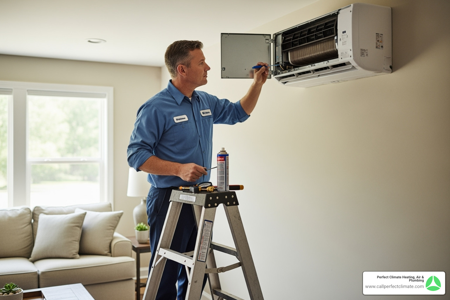 technician performing maintenance - Ductless mini split