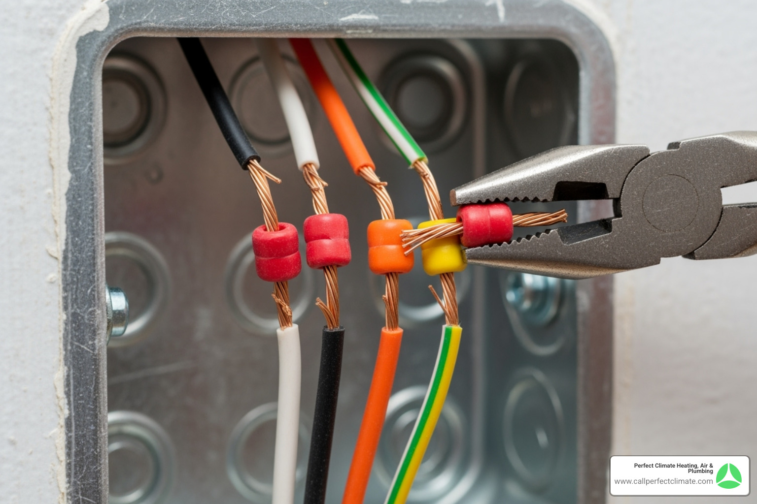 Wiring connections being made inside a junction box - attic fan installation