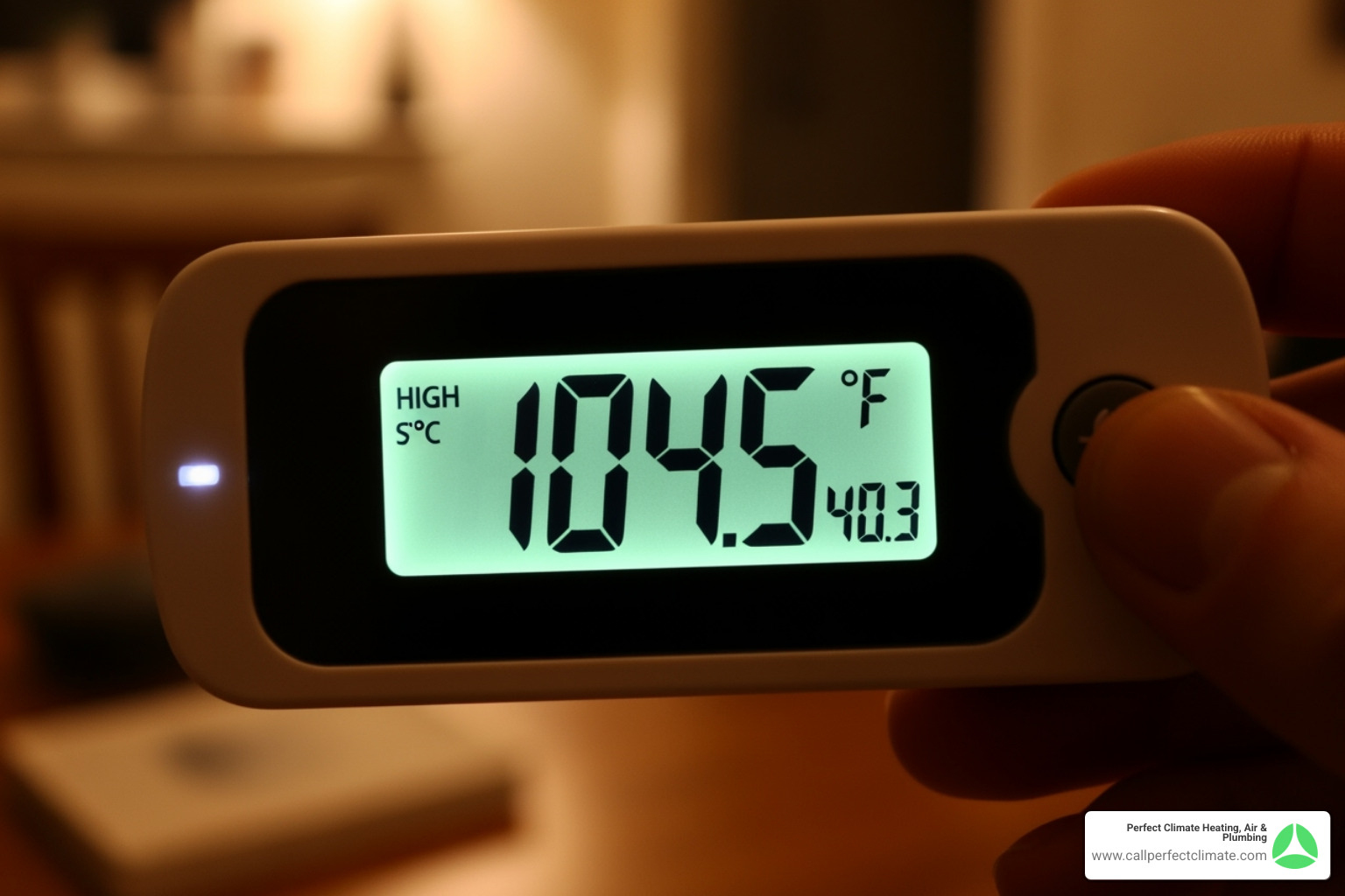 Thermometer showing a high temperature indoors during an HVAC emergency - HVAC emergency service