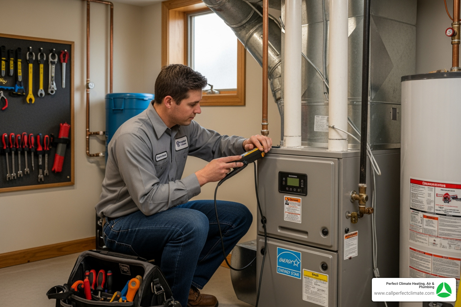 infographic showing five warning signs your heating system needs professional attention including unusual noises strange odors rising energy bills uneven room temperatures and frequent cycling on and off - affordable heating service in mount carmel il