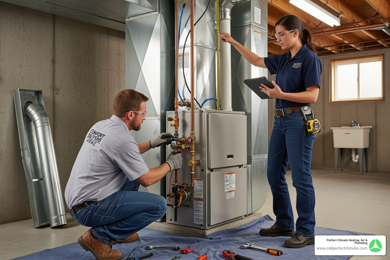 technicians professionally installing a furnace - furnace installation haubstadt in technicians professionally installing a furnace - furnace installation haubstadt in