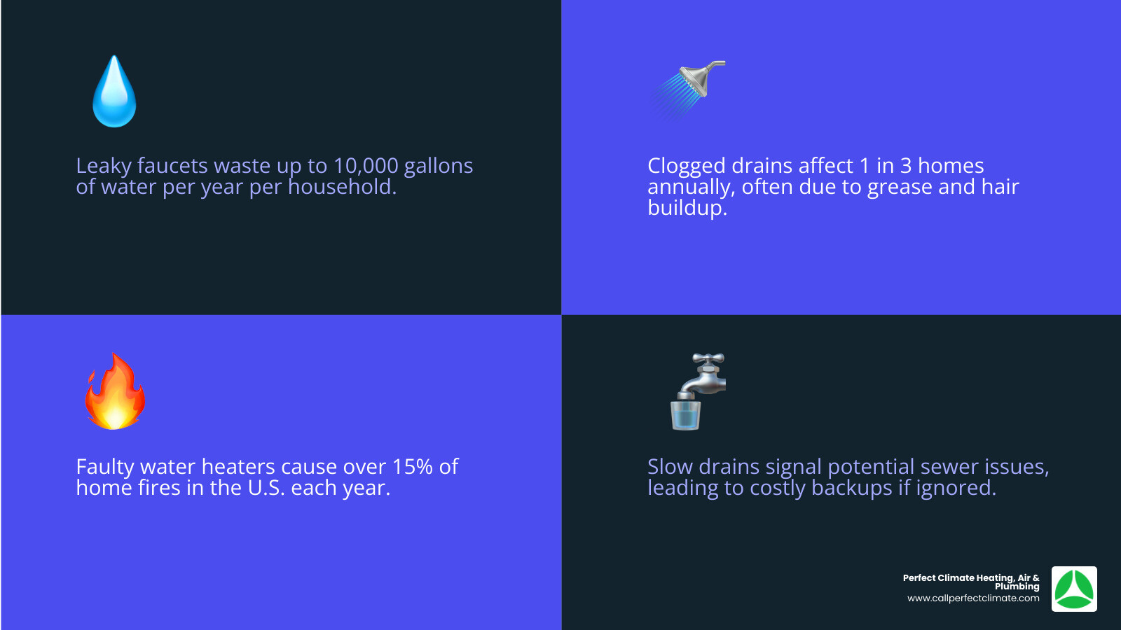 Infographic showing common household plumbing issues and tips for finding affordable plumbing service in Boonville IN