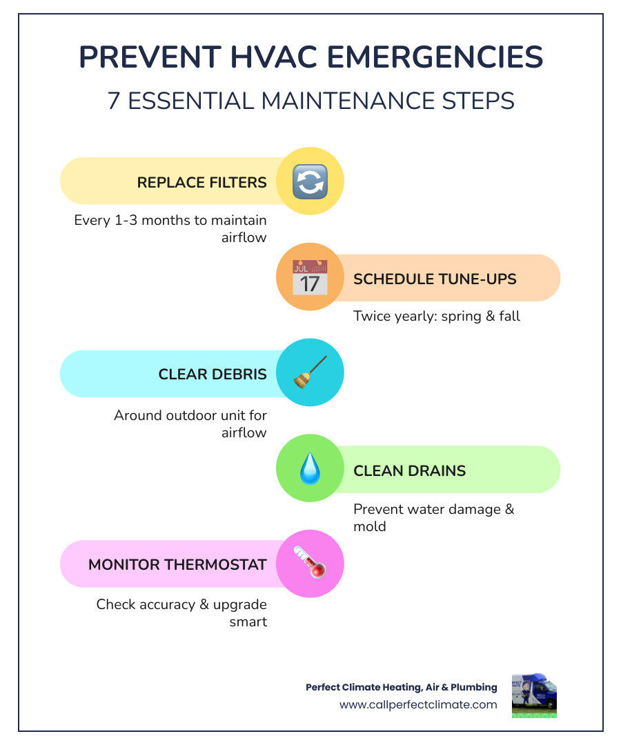 Infographic showing 7 steps to prevent HVAC emergencies with routine maintenance - how to prevent hvac emergencies with