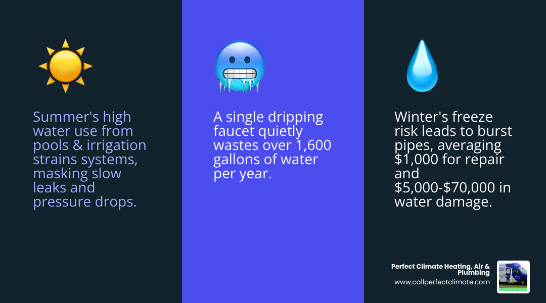 Infographic showing seasonal plumbing risks for Indiana and Illinois homes by season with prevention tips - plumbing tips Infographic showing seasonal plumbing risks for Indiana and Illinois homes by season with prevention tips - plumbing tips