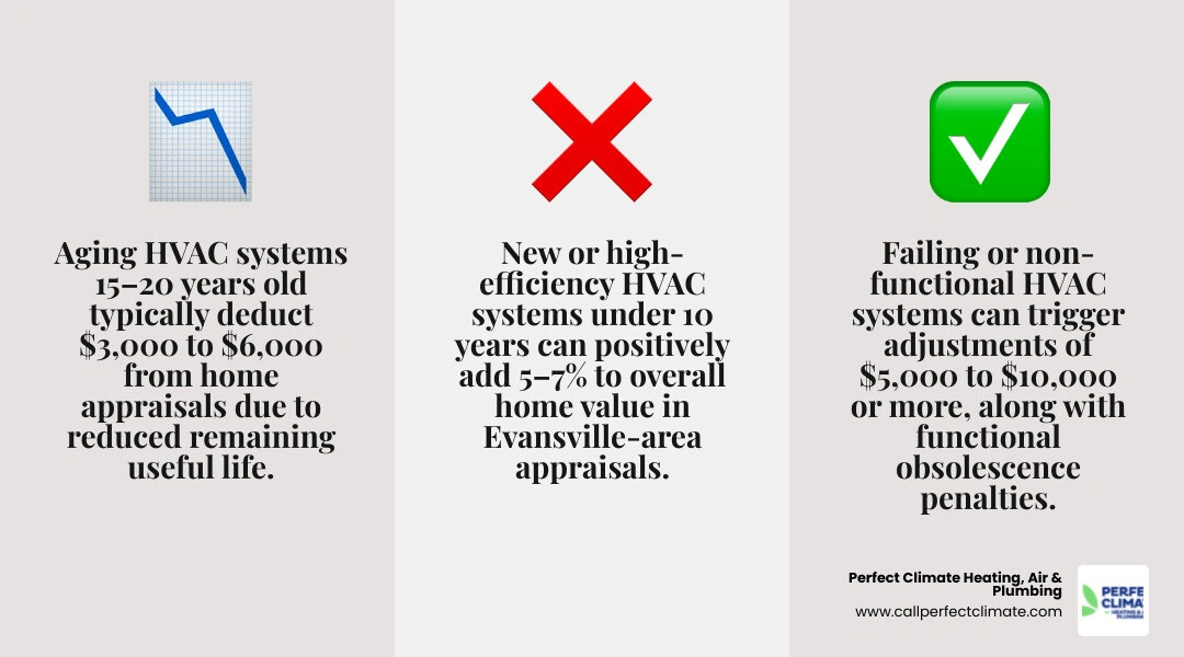Infographic showing HVAC condition ratings from new to failing and their corresponding appraisal value adjustments Infographic showing HVAC condition ratings from new to failing and their corresponding appraisal value adjustments