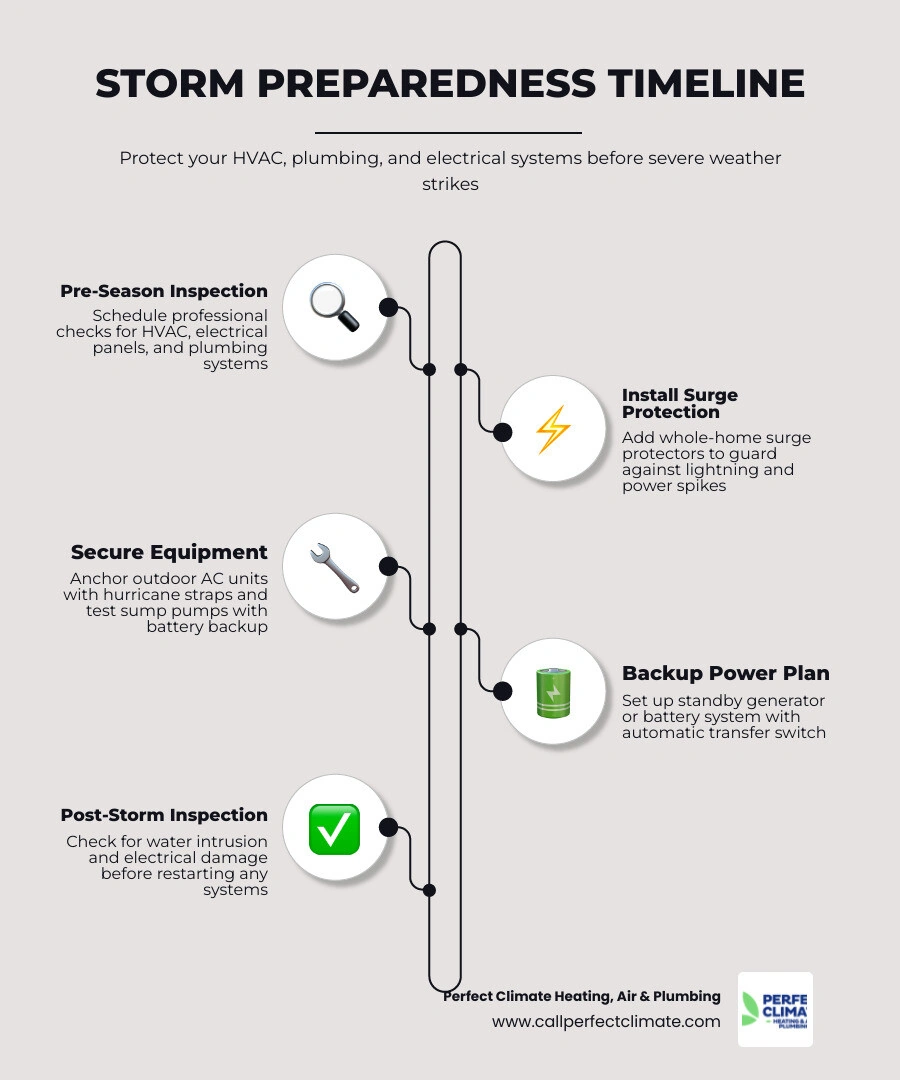 Storm preparedness for home systems infographic: 7-step timeline from pre-season inspection to post-storm restoration Storm preparedness for home systems infographic: 7-step timeline from pre-season inspection to post-storm restoration