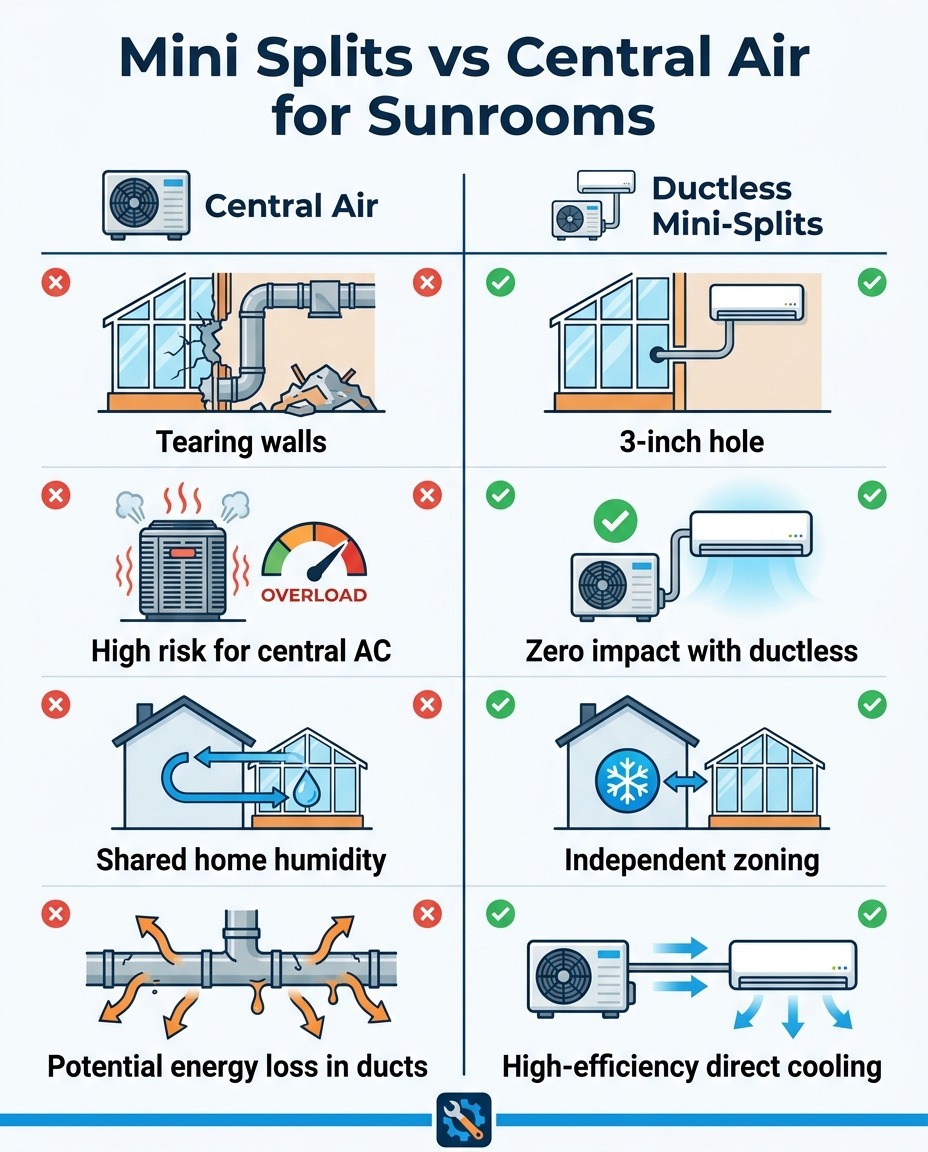 Mini Splits vs Central Air for Sunrooms