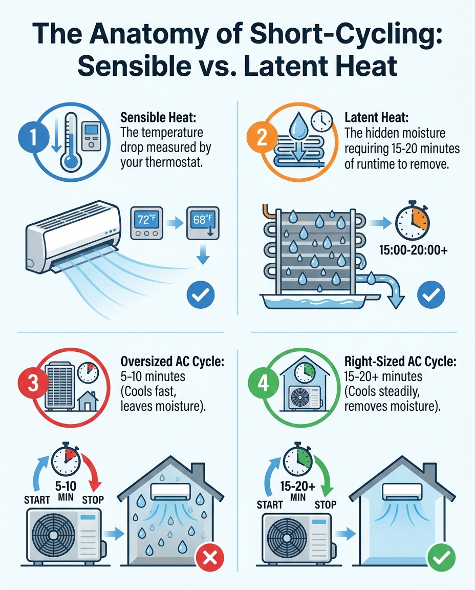 The Anatomy of Short-Cycling: Sensible vs. Latent Heat