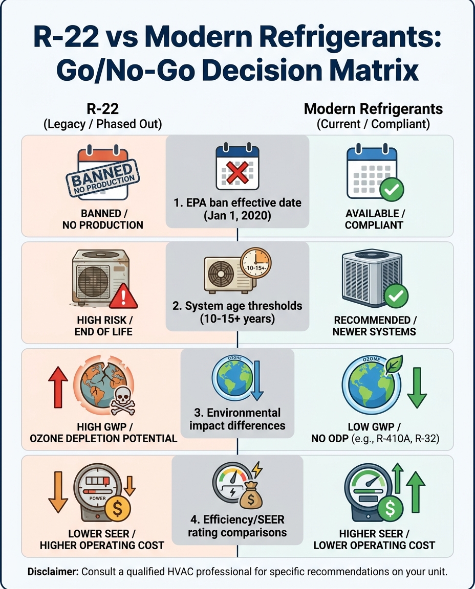 R-22 vs Modern Refrigerants: Go/No-Go Decision Matrix