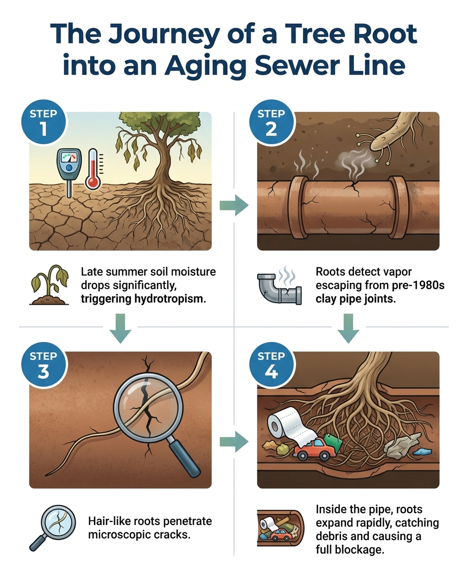 The Journey of a Tree Root into an Aging Sewer Line