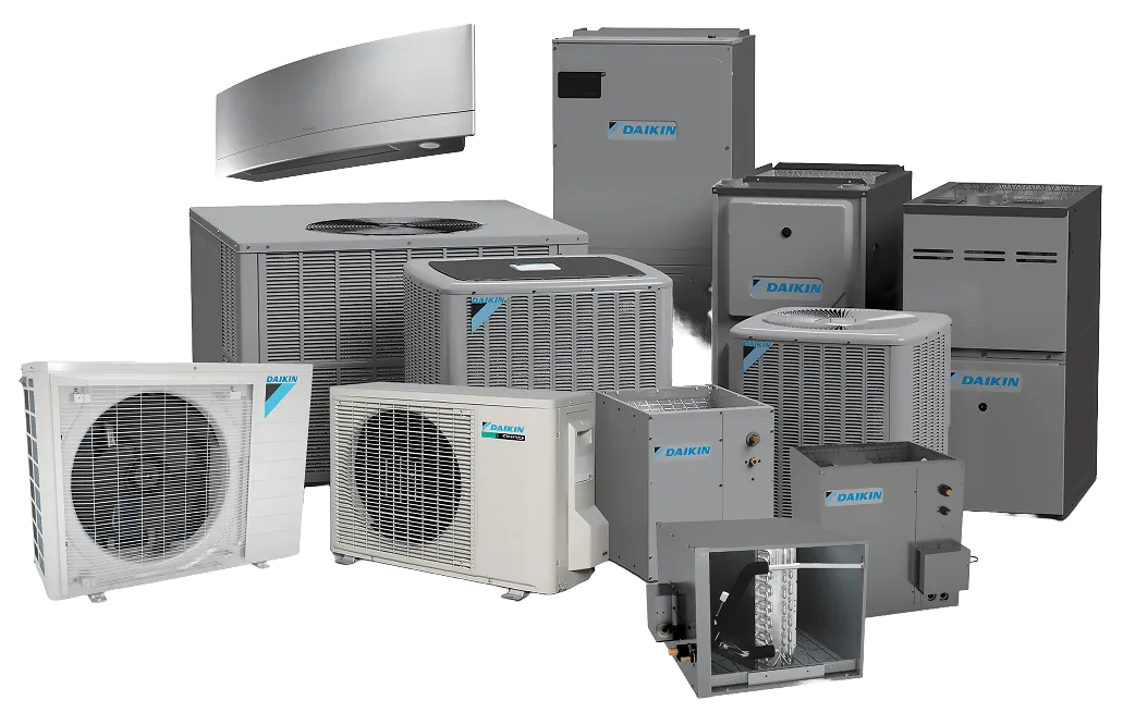 Daikin air conditioning units displayed together, showcasing various models and designs for effective climate control.
