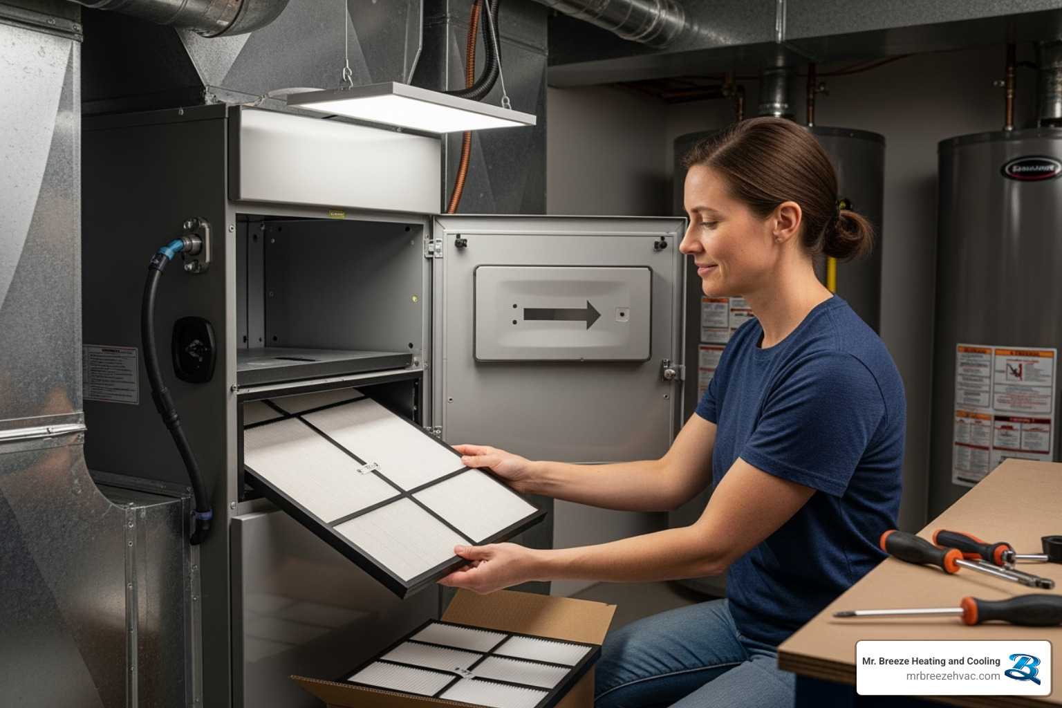 of a homeowner easily changing an air filter - ac installation leavenworth ks