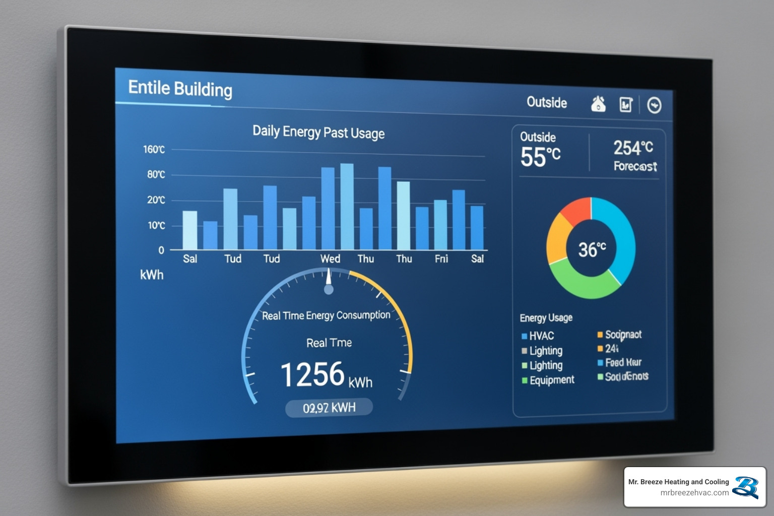 smart thermostat interface showing energy usage for commercial building - air conditioner replacement kansas city ks
