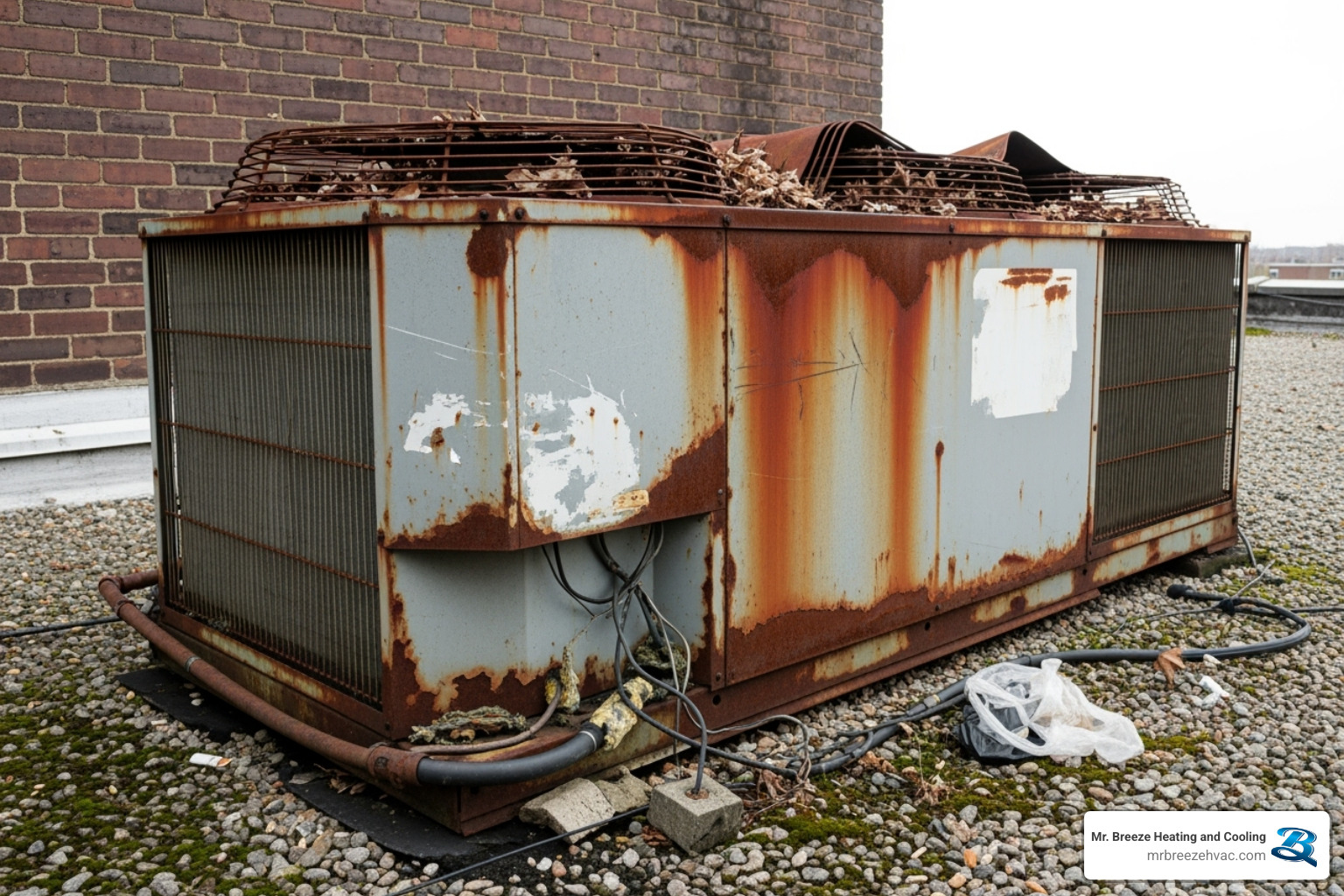 old rusted commercial AC unit - air conditioner replacement kansas city ks