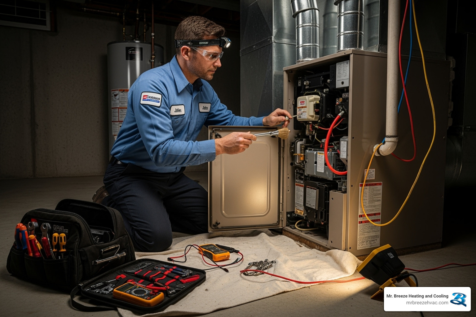 technician performing a furnace tune-up - heating repair leavenworth ks