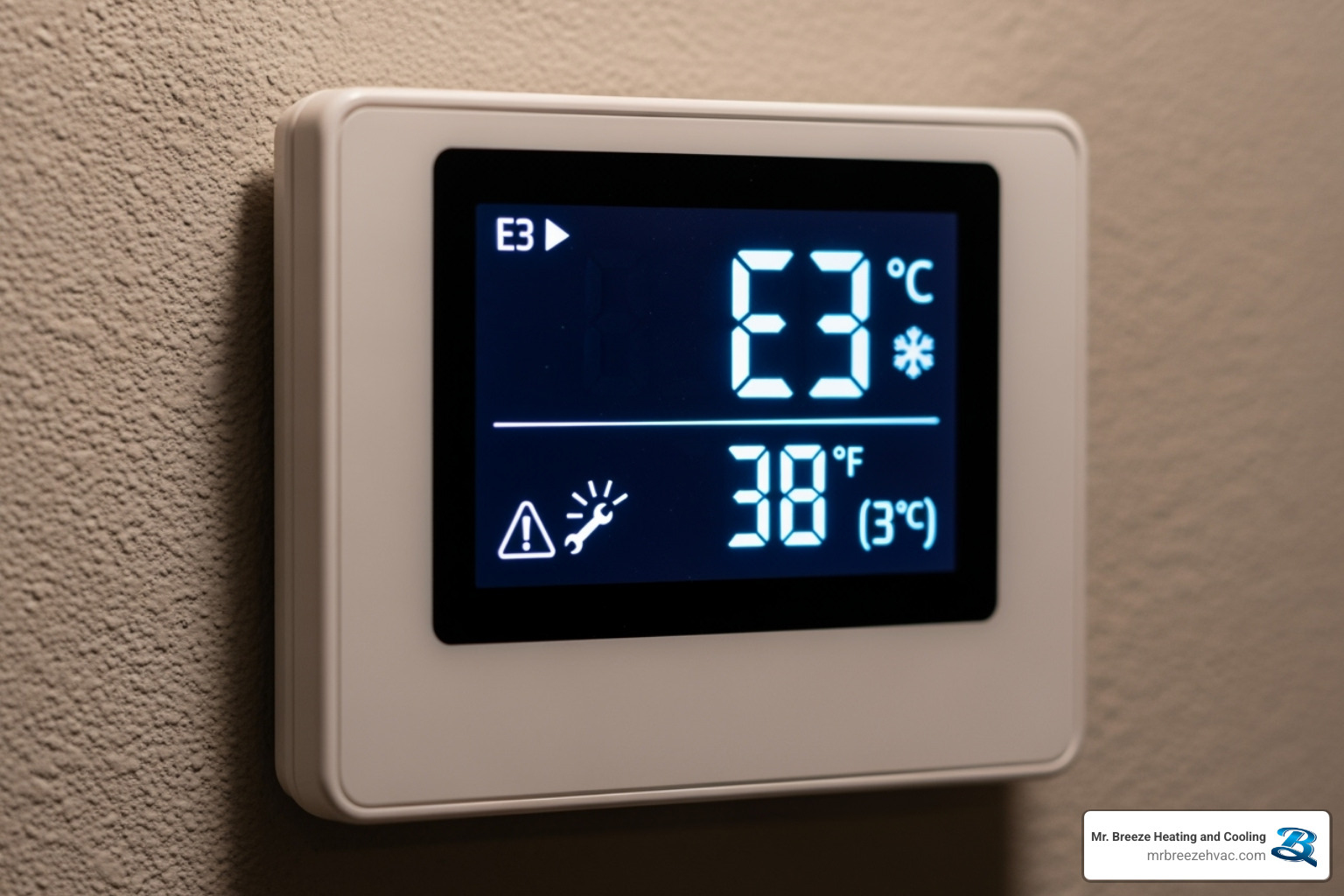 A thermostat displaying an error code or low temperature in a home - best furnace repair kansas city ks