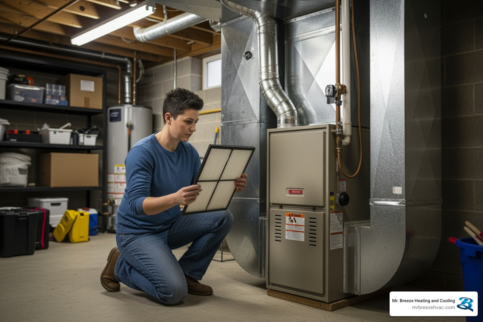 Homeowner changing an air filter - hvac repair kansas city ks