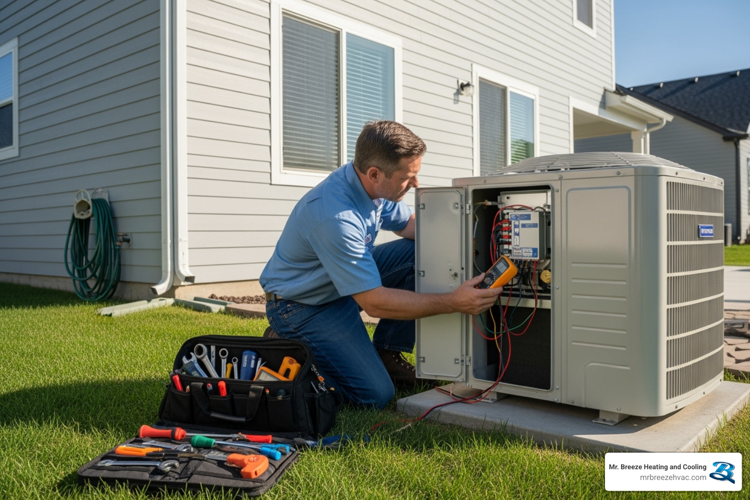 technician performing AC maintenance - central air installation basehor ks