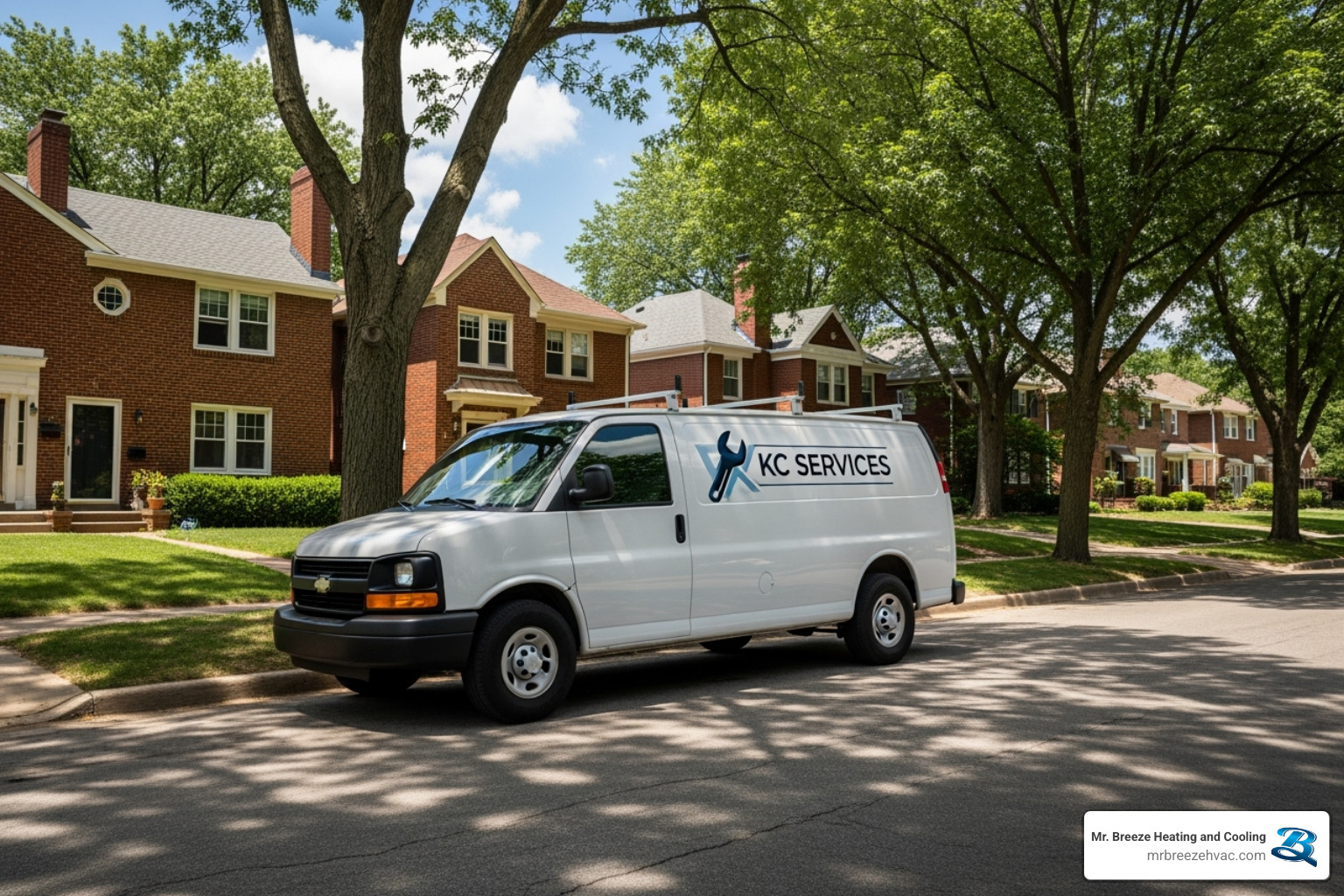 clean, professional service van in a residential Kansas City neighborhood - heat pump repair kansas city ks