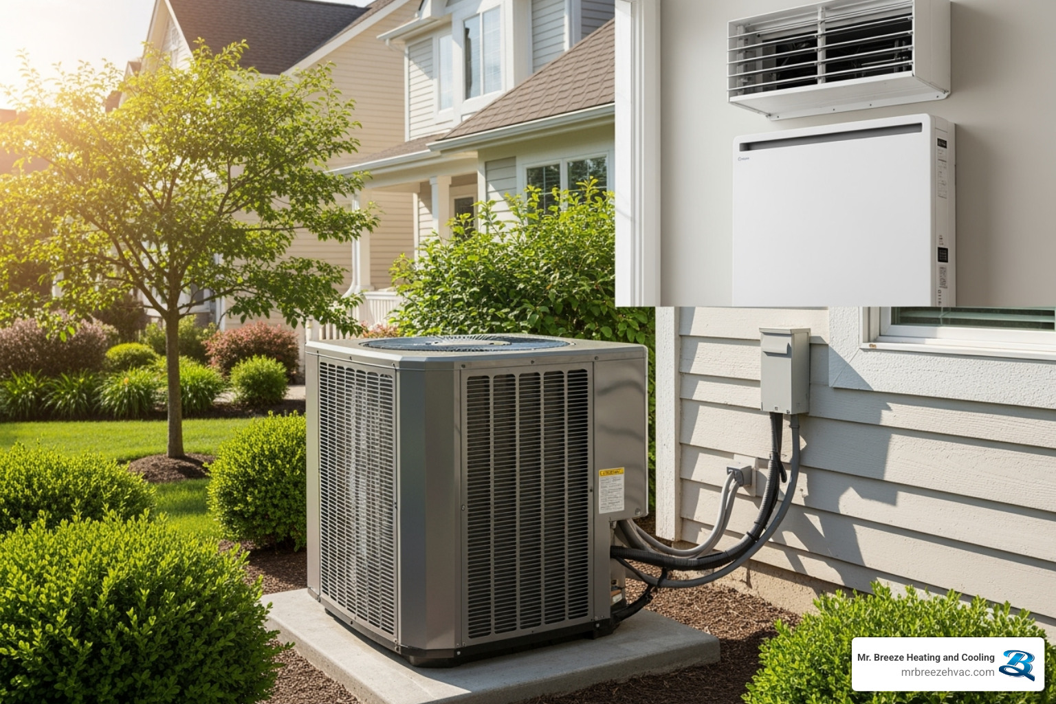 Image of different types of AC units (central, ductless mini-split) - air conditioning installation near me